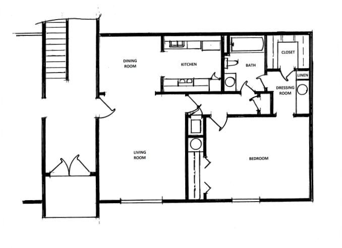 1 Bedroom, 1 Bath, Carport Floor Plan 2